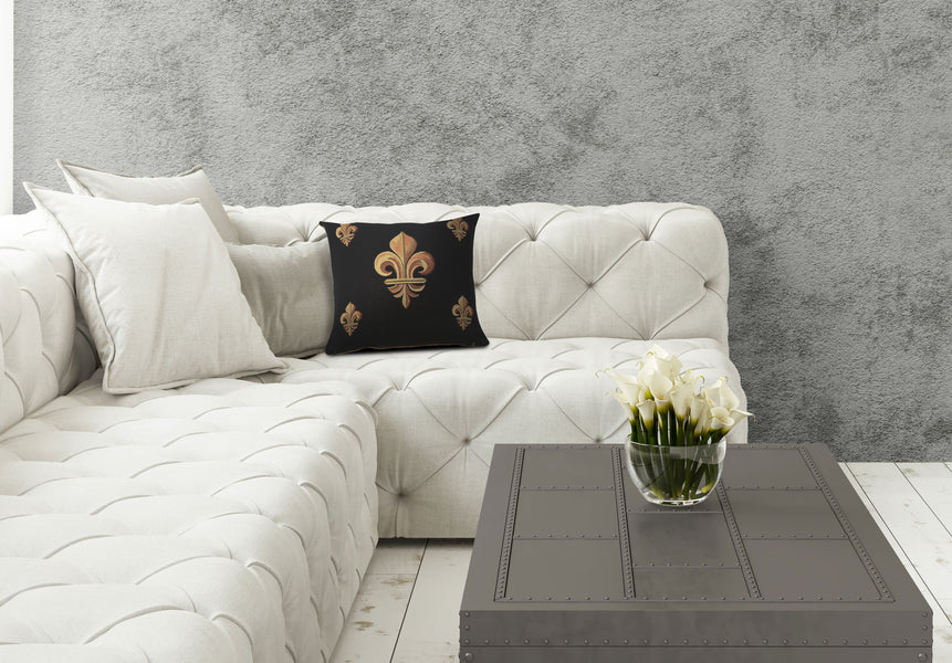 Five Fleur de Lys Black French Tapestry Cushion