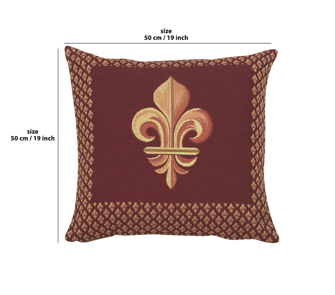 Framed Fleur de Lys Red French Tapestry Cushion
