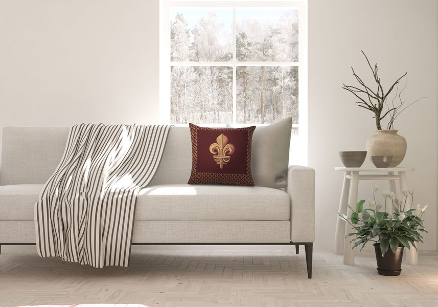 Framed Fleur de Lys Red French Tapestry Cushion