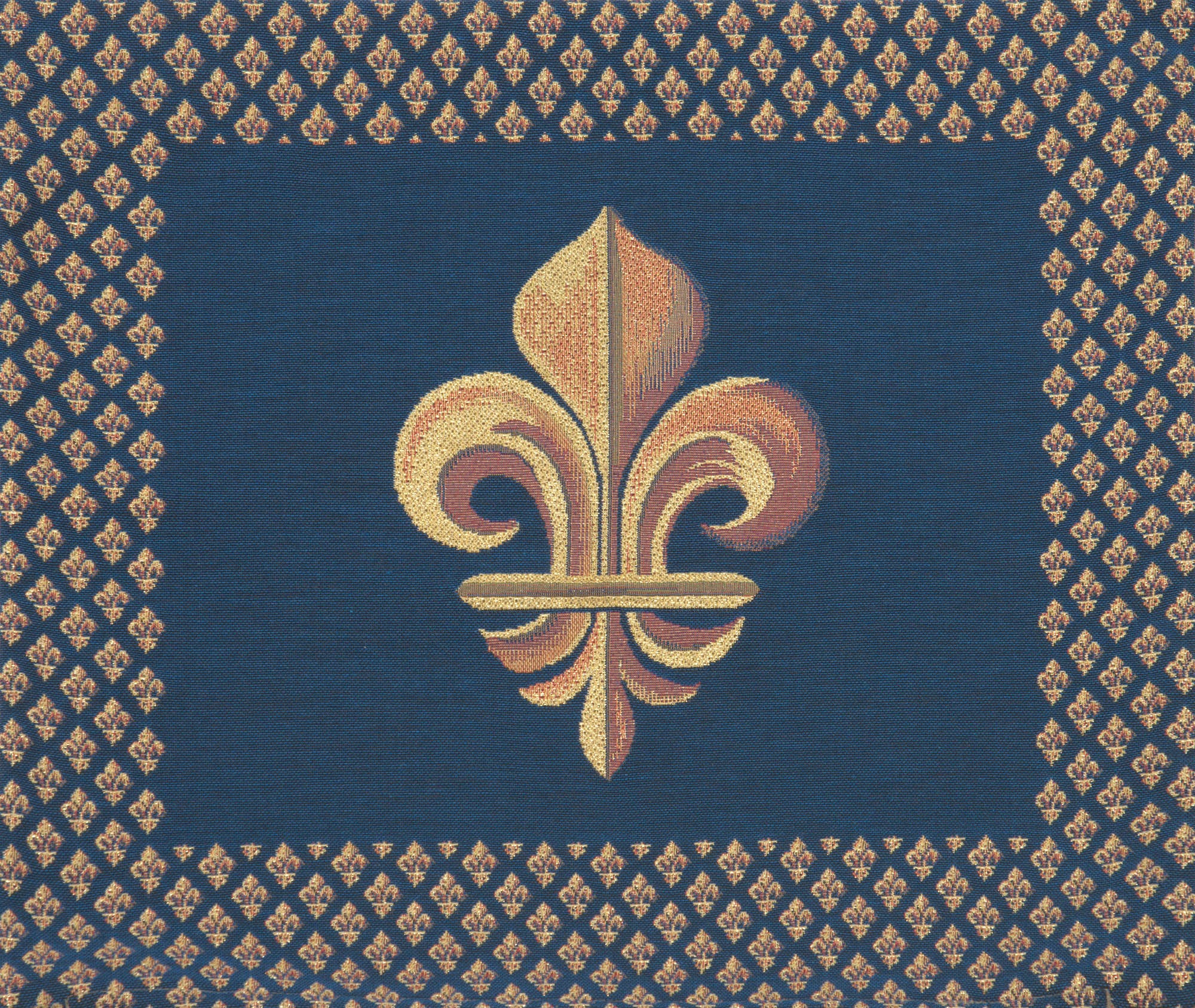 Framed Fleur de Lys Blue French Tapestry Cushion