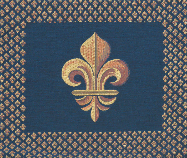 Framed Fleur de Lys Blue French Tapestry Cushion