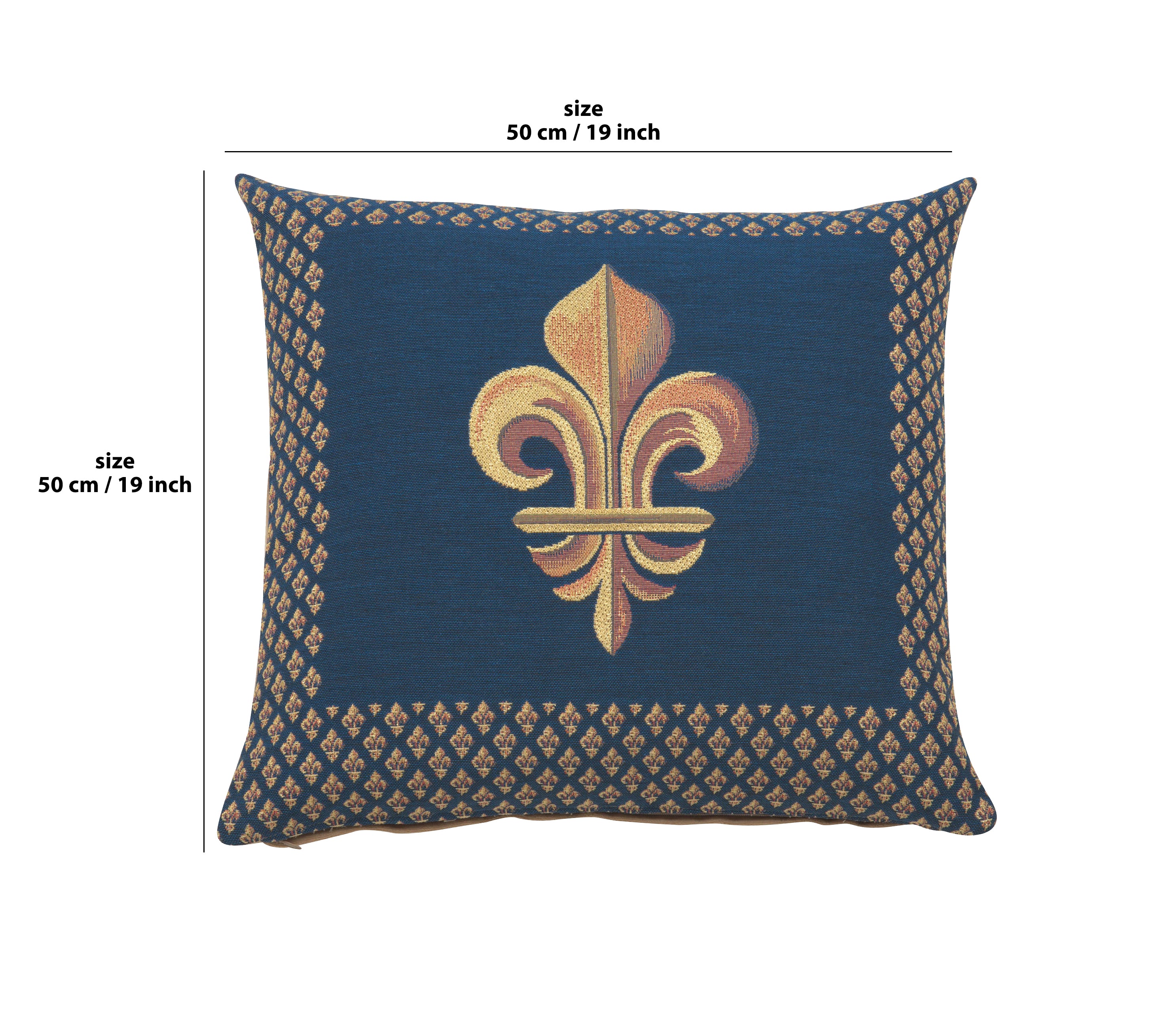 Framed Fleur de Lys Blue French Tapestry Cushion