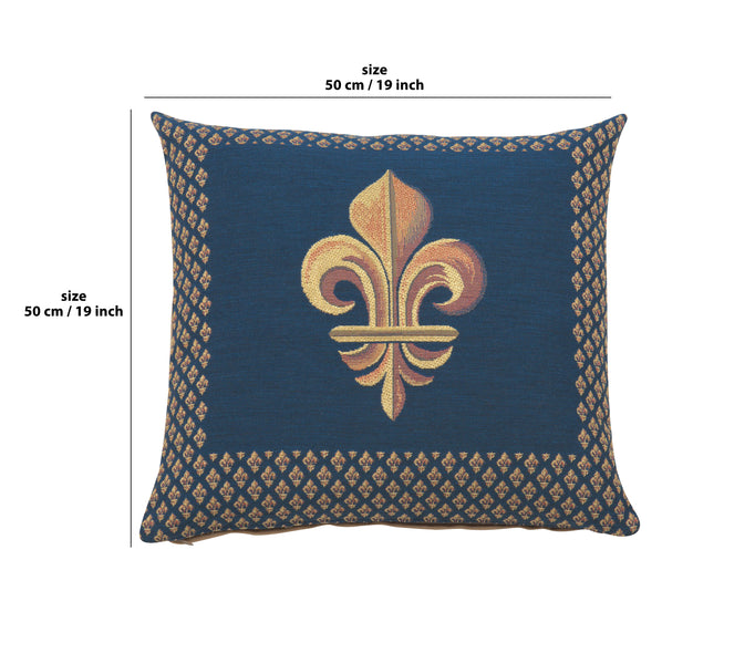 Framed Fleur de Lys Blue French Tapestry Cushion