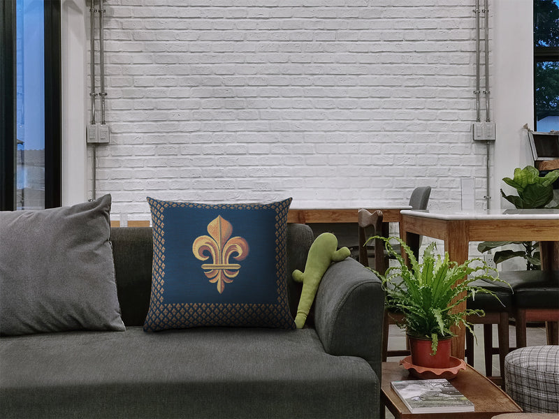 Framed Fleur de Lys Blue French Tapestry Cushion