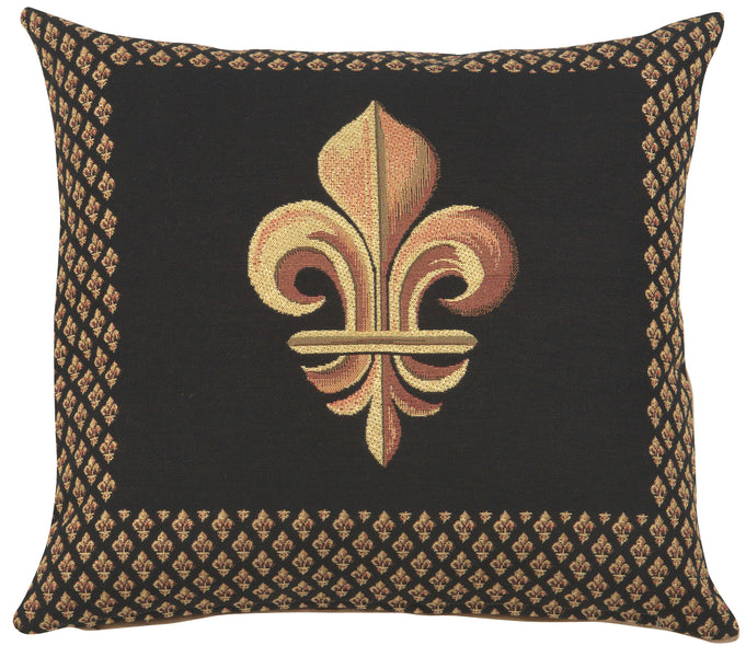 Framed Fleur de Lys Black French Tapestry Cushion