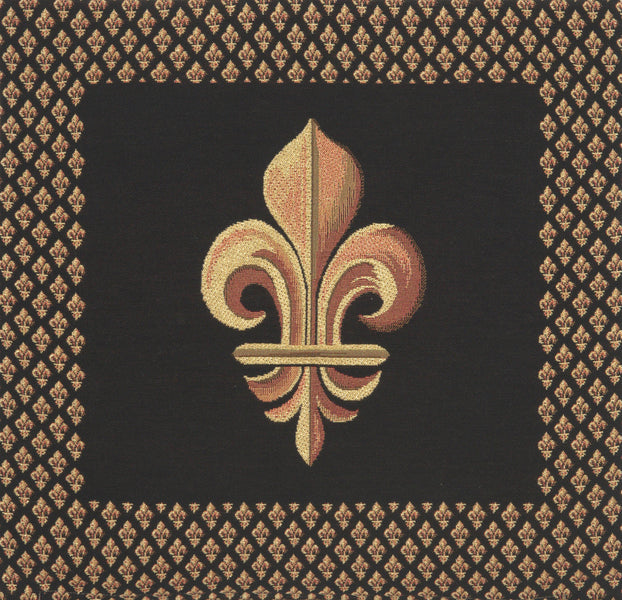 Framed Fleur de Lys Black French Tapestry Cushion