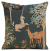 Unicorn and Does Forest Blue French Tapestry Cushion