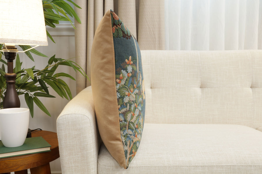 Unicorn and Does Forest Blue French Tapestry Cushion