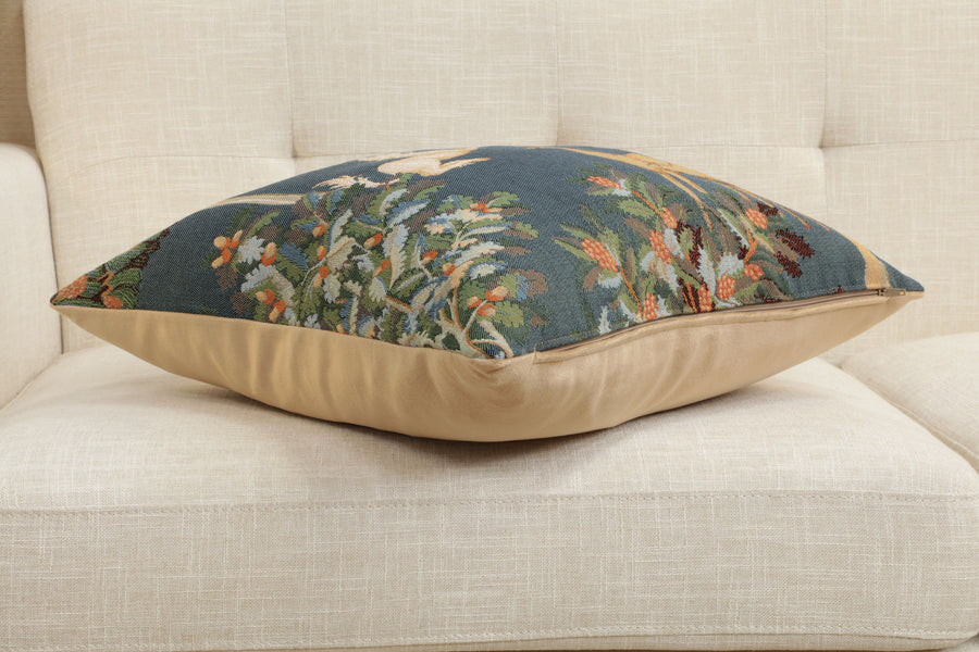 Unicorn and Does Forest Blue French Tapestry Cushion