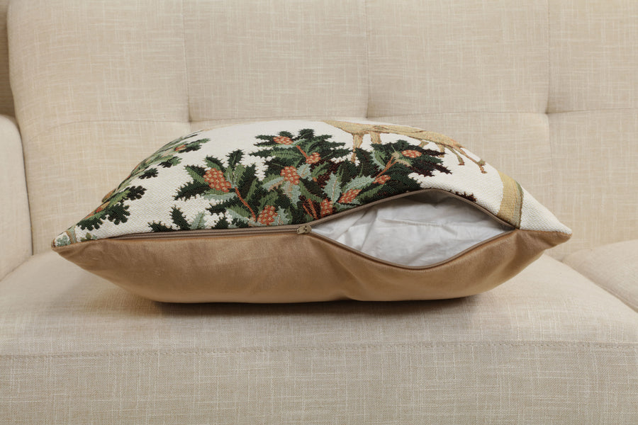 Unicorn and Does Forest White French Tapestry Cushion