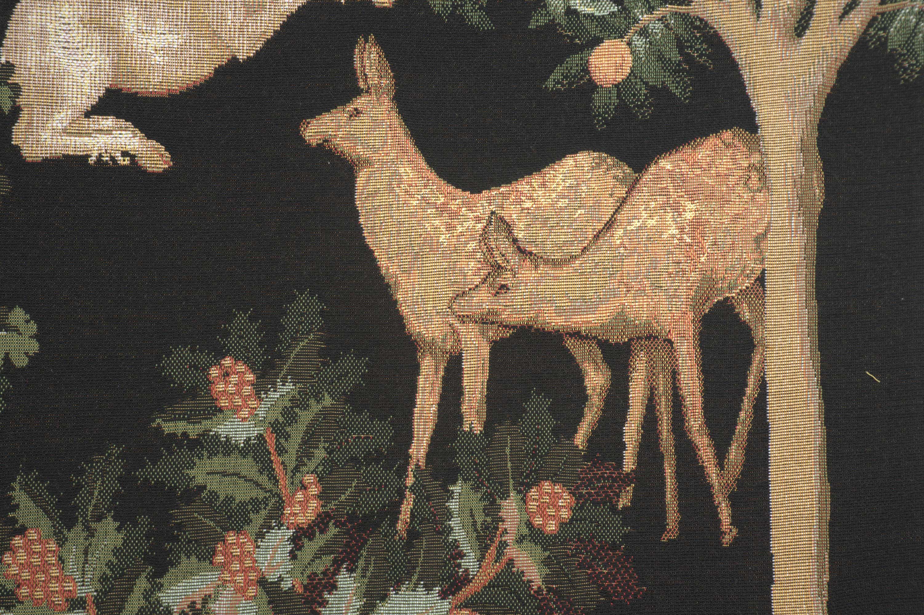 Unicorn and Does Forest Black French Tapestry Cushion