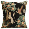 Lion and Pheasant Forest Black French Tapestry Cushion