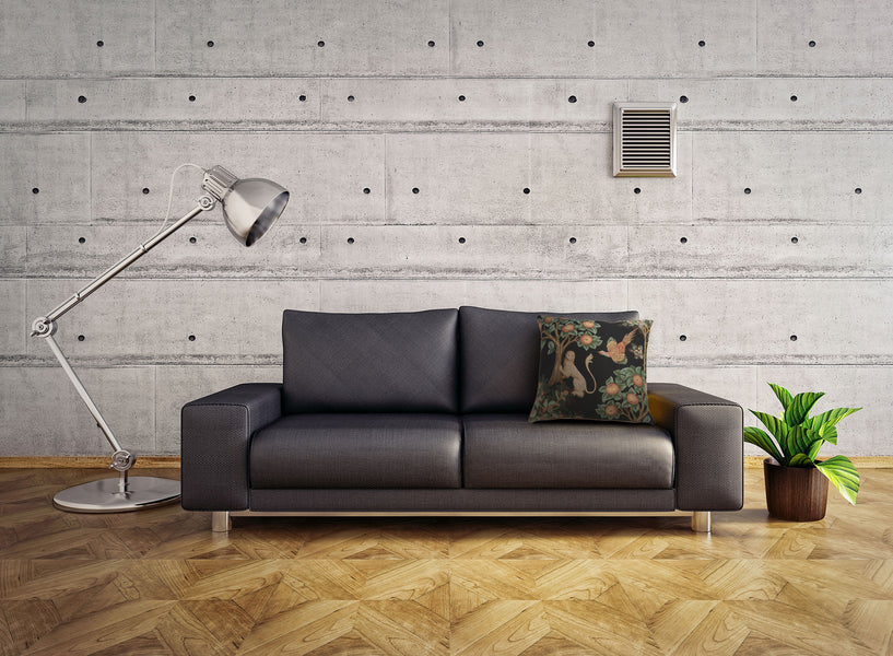 Lion and Pheasant Forest Black French Tapestry Cushion