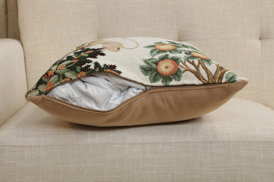 Lion and Pheasant Forest White French Tapestry Cushion