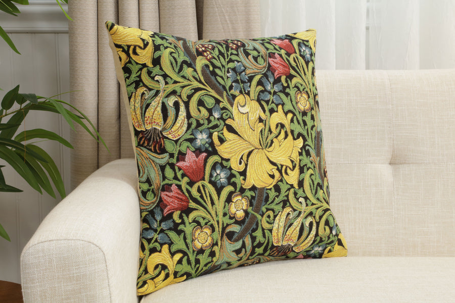 Golden Lily Black William Morris European Cushion Cover