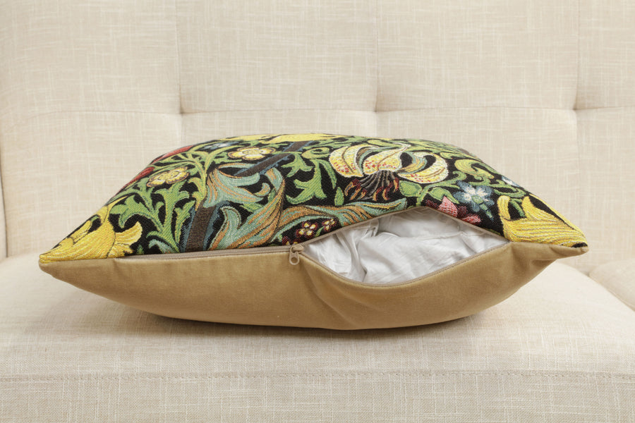 Golden Lily Black William Morris European Cushion Cover