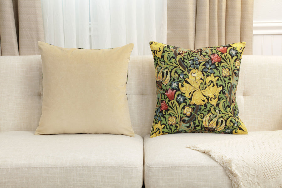 Golden Lily Black William Morris European Cushion Cover