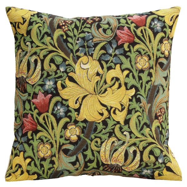 Golden Lily Black William Morris European Cushion Cover