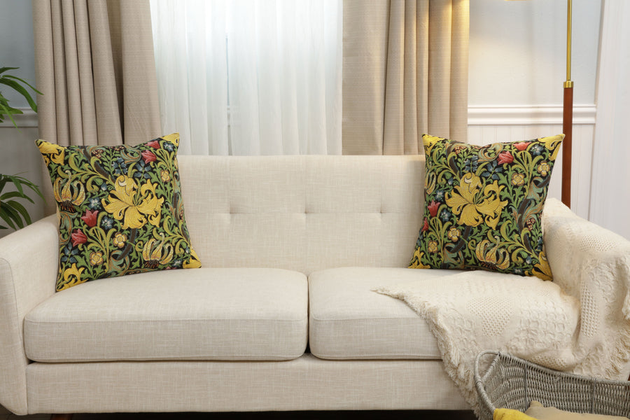 Golden Lily Black William Morris European Cushion Cover