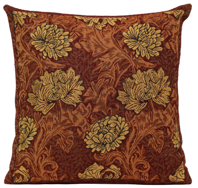 Chrysanthemum Brown Belgian Cushion Cover