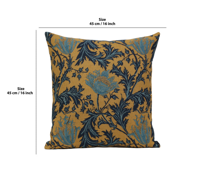 Anemone Blue Gold Belgian Cushion Cover