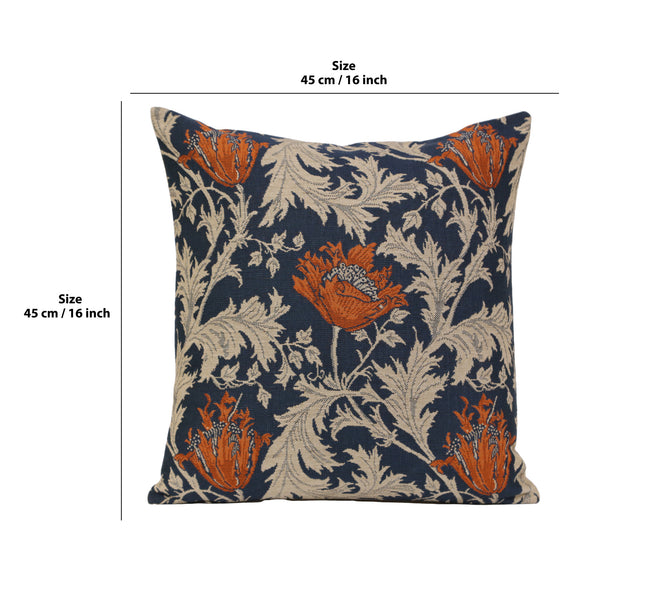 Anemone Blue Rust Belgian Cushion Cover