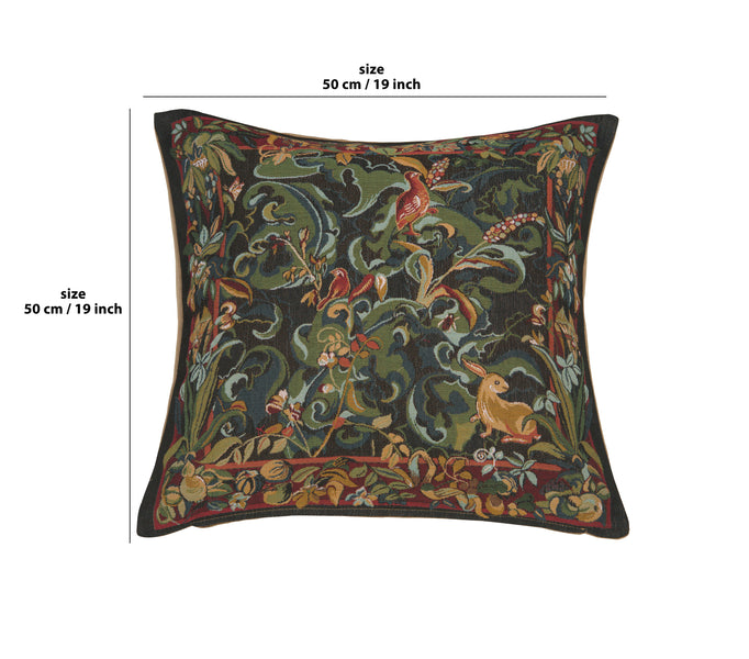 Animals with Aristoloches Green French Tapestry Cushion