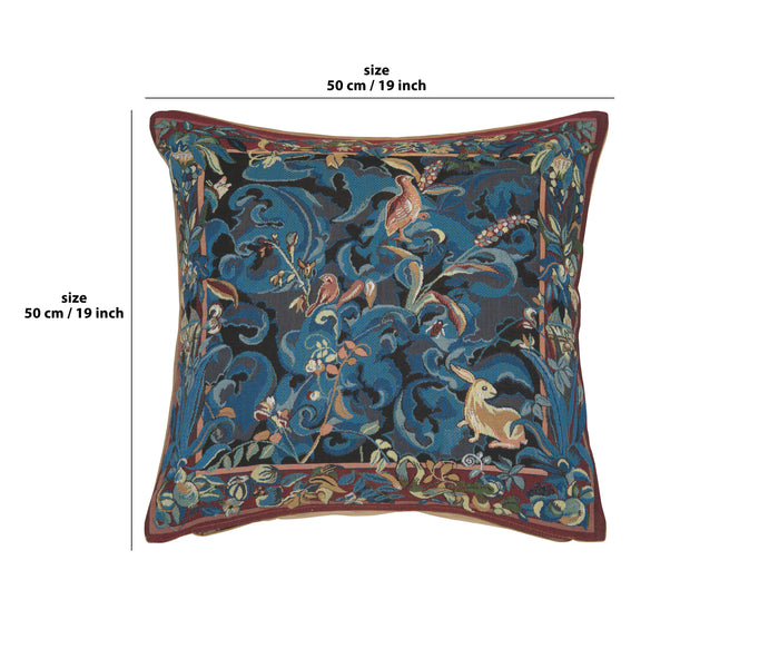 Animals with Aristoloches Blue French Tapestry Cushion