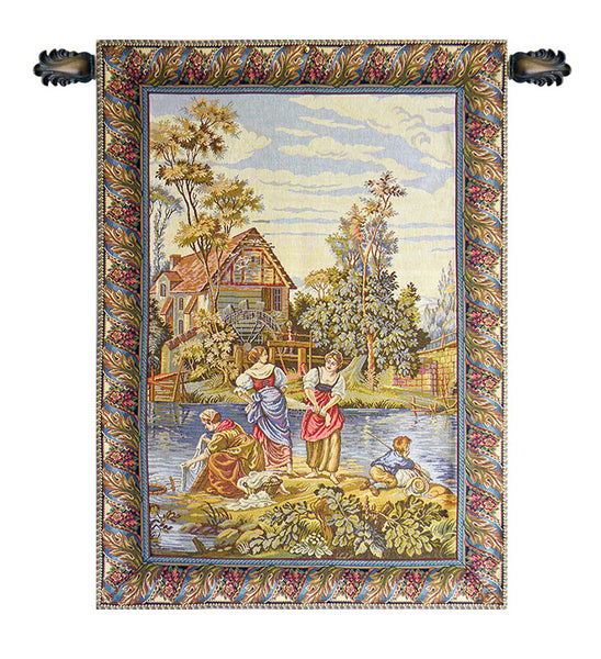 Washing by the Lake Small Vertical  Italian Tapestry Wall Hanging