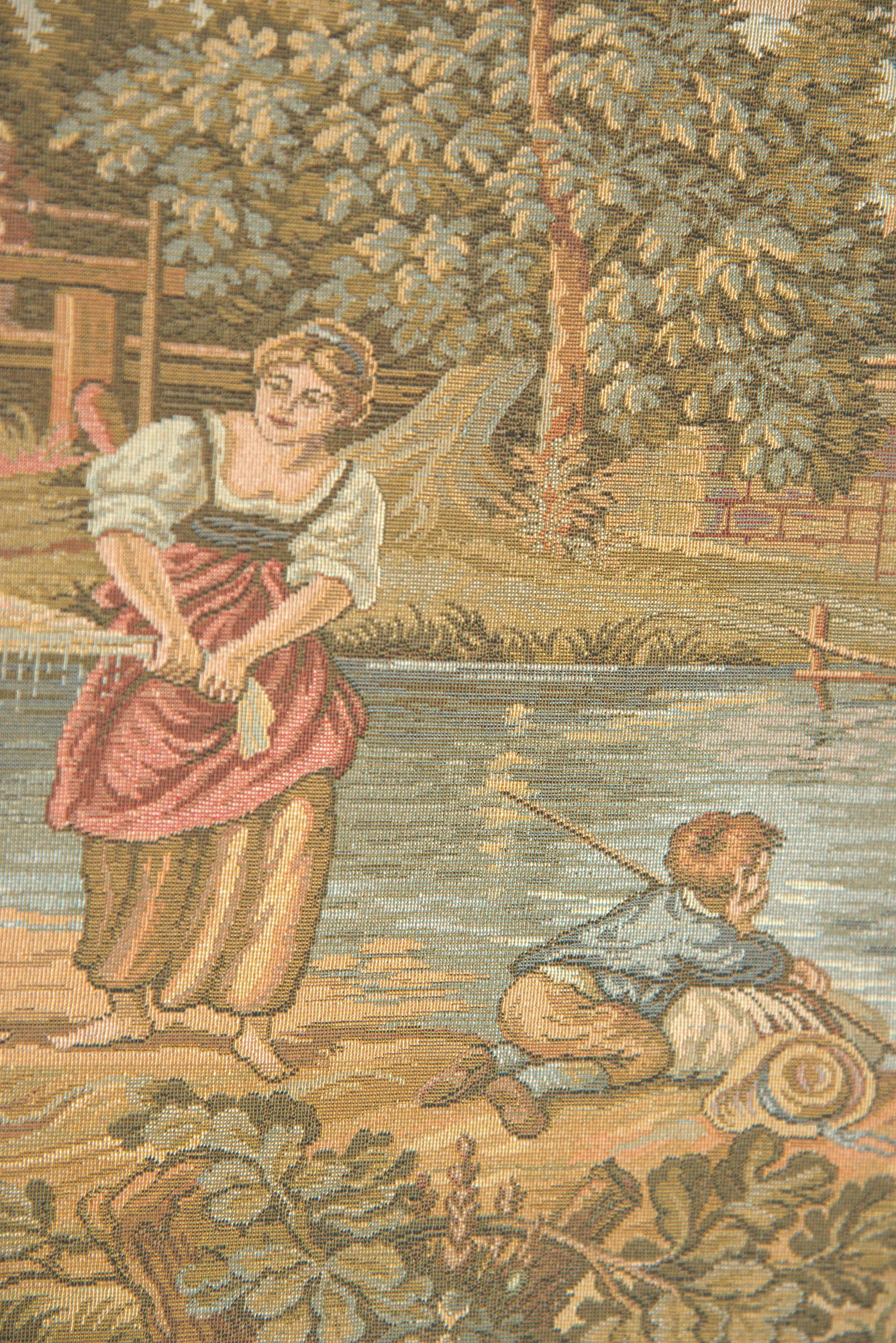 Washing by the Lake Small without Border Italian Tapestry Wall Hanging