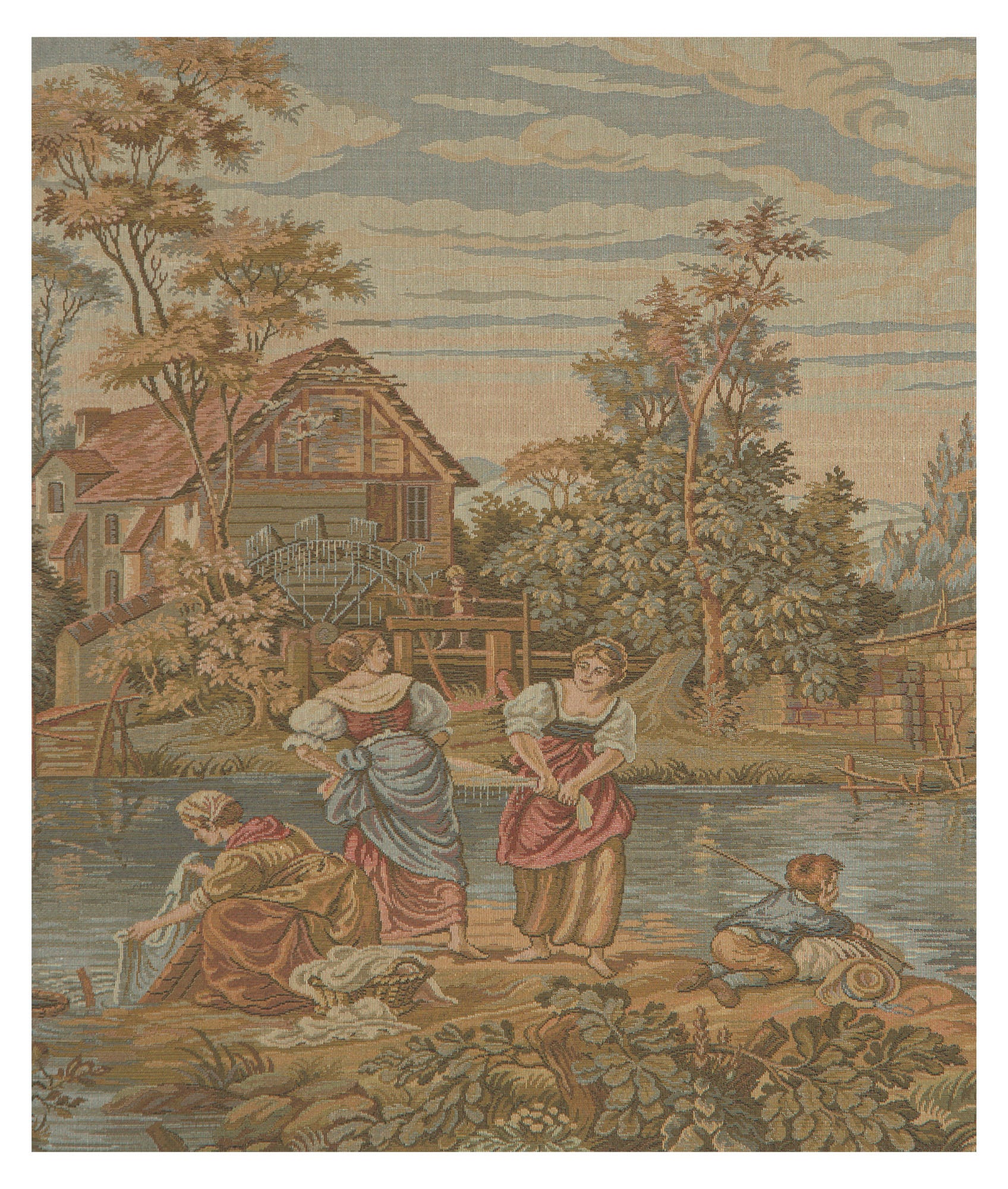 Washing by the Lake Small without Border Italian Tapestry Wall Hanging
