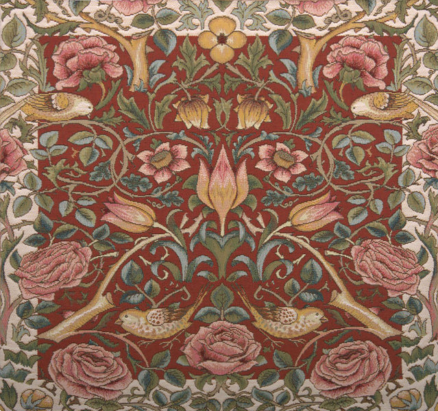 Roses and Birds Red French Tapestry Cushion