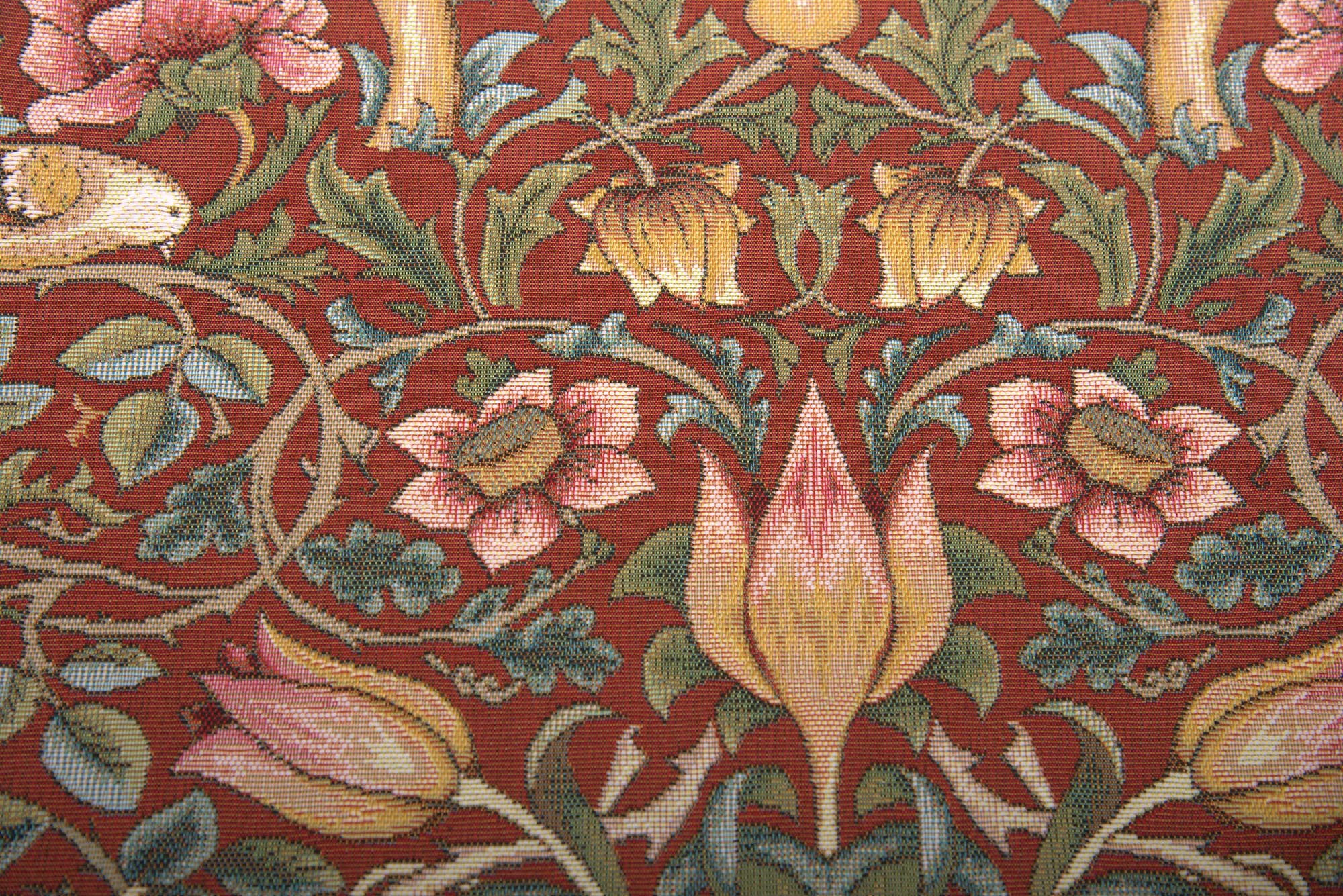 Roses and Birds Red French Tapestry Cushion