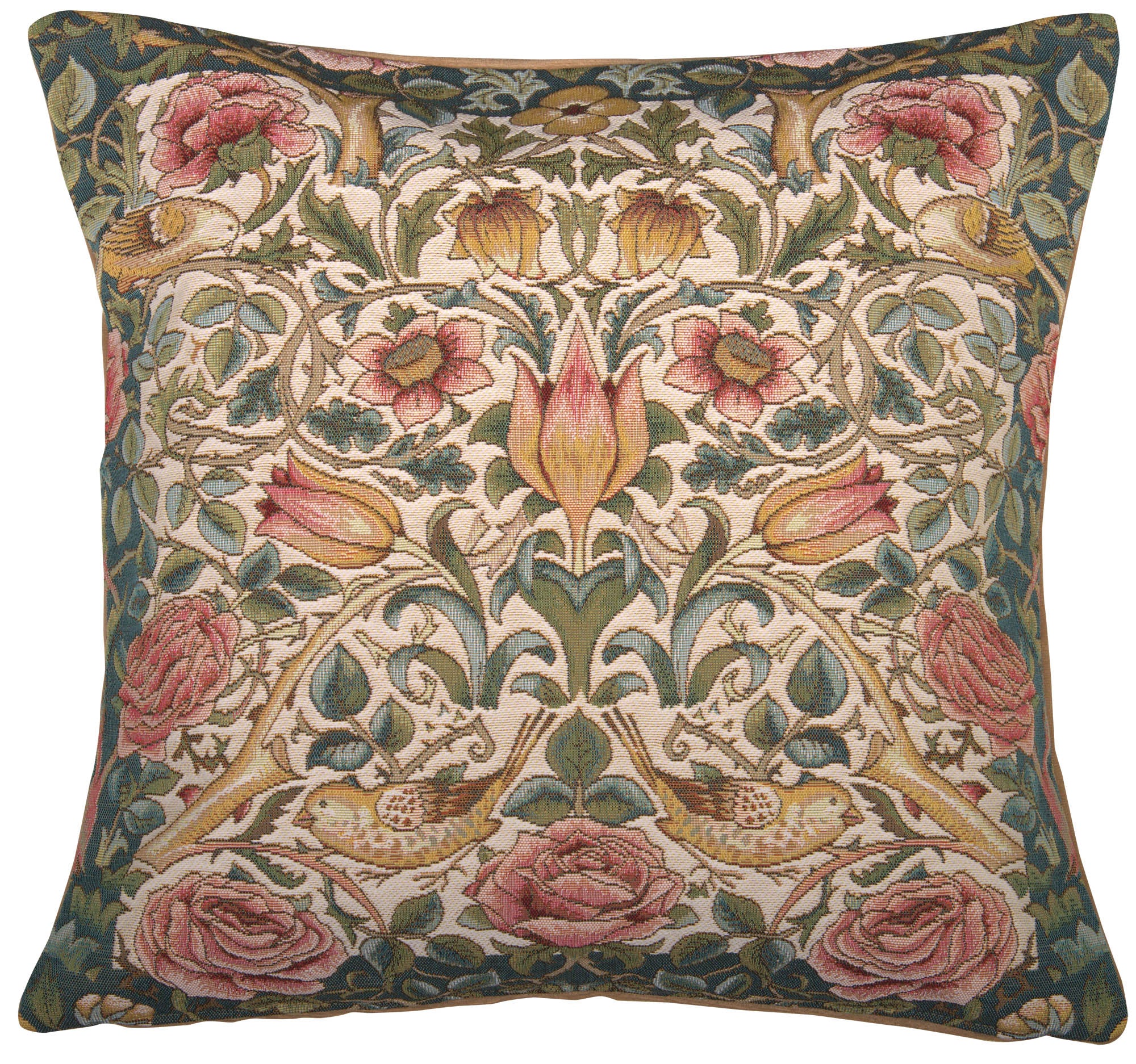 Roses and Birds White French Tapestry Cushion