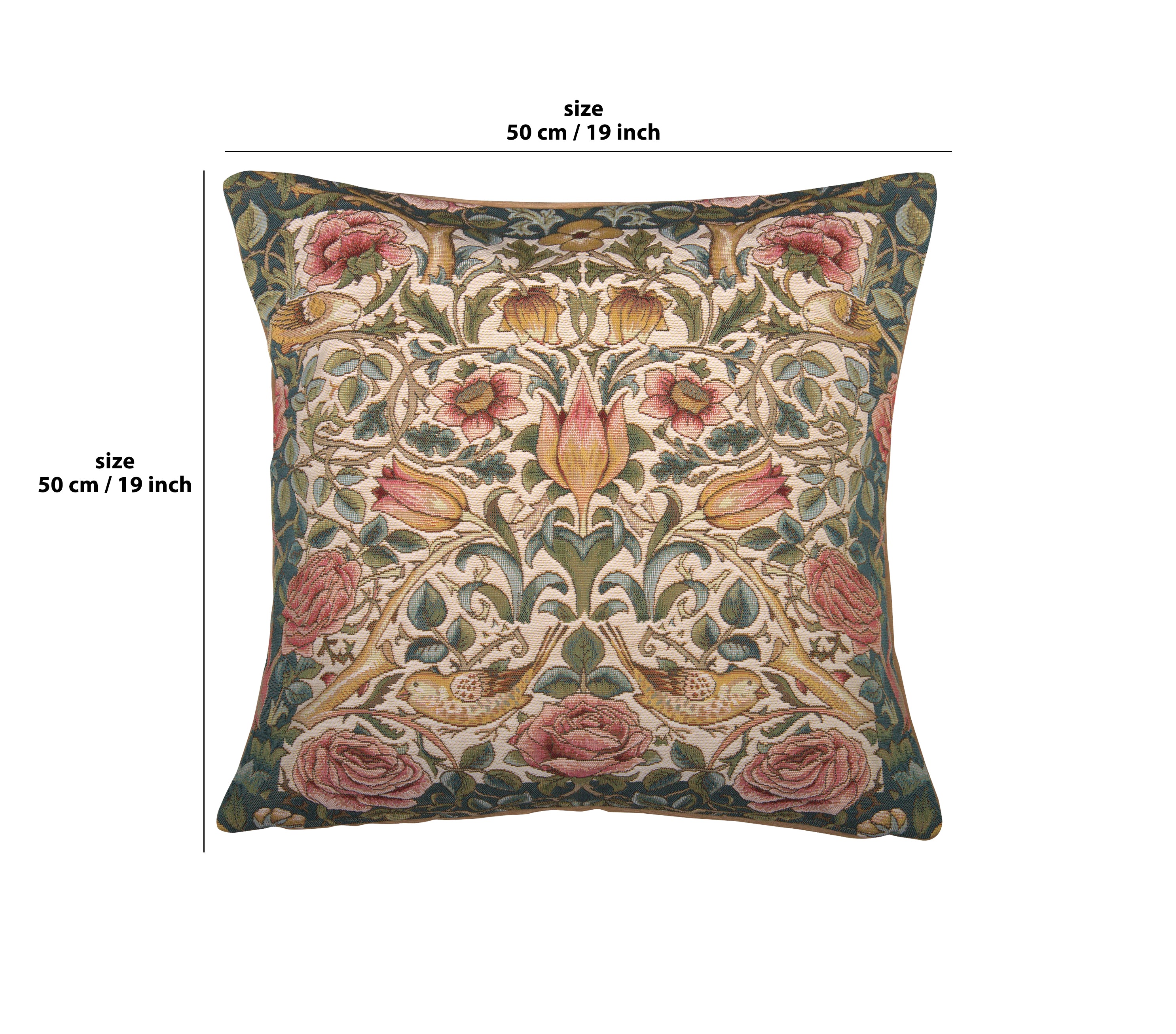 Roses and Birds White French Tapestry Cushion
