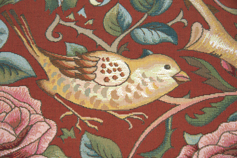 Zoom Bird and Roses Red French Tapestry Cushion