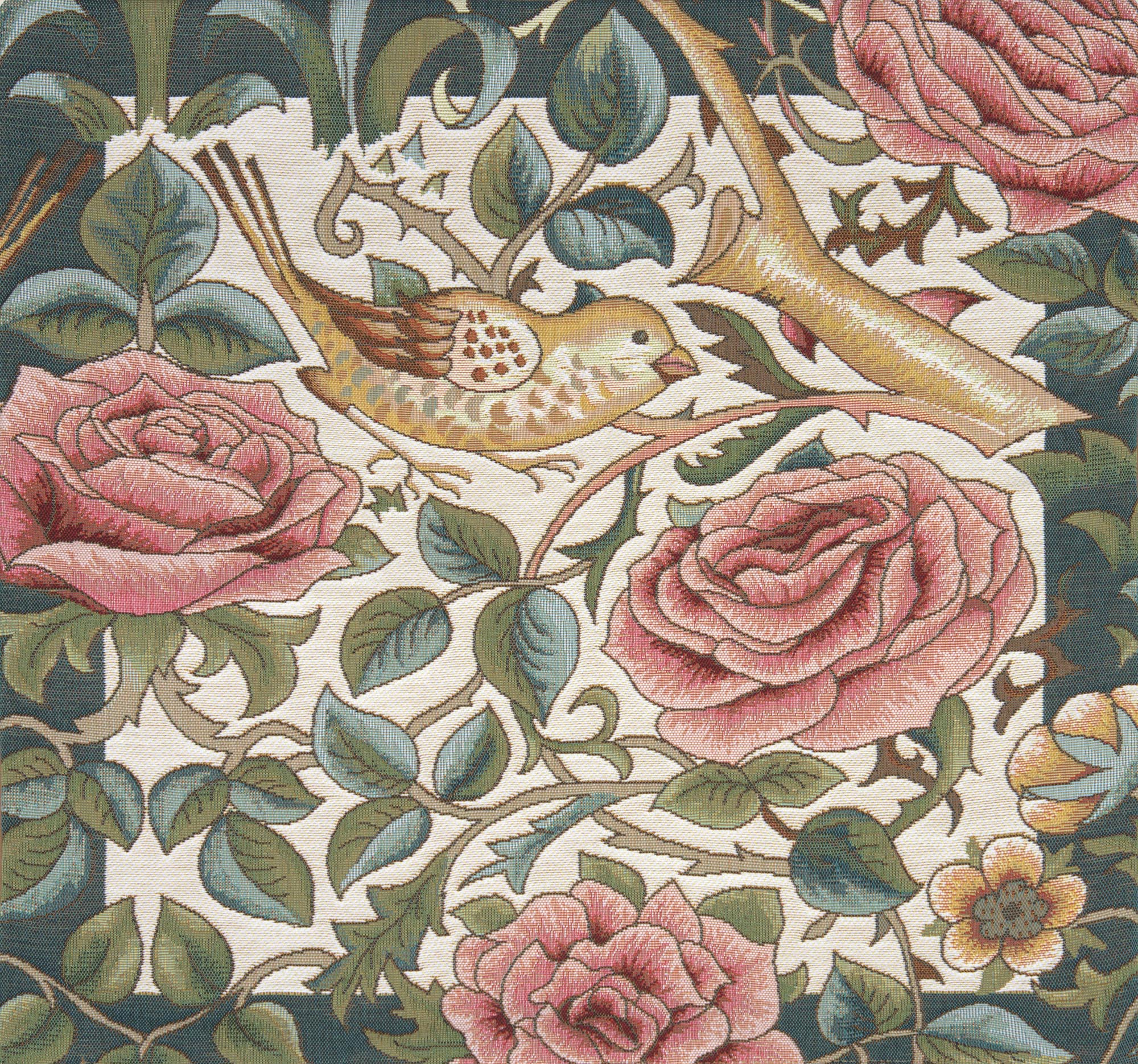 Zoom Bird and Roses White French Tapestry Cushion