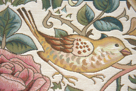 Zoom Bird and Roses White French Tapestry Cushion