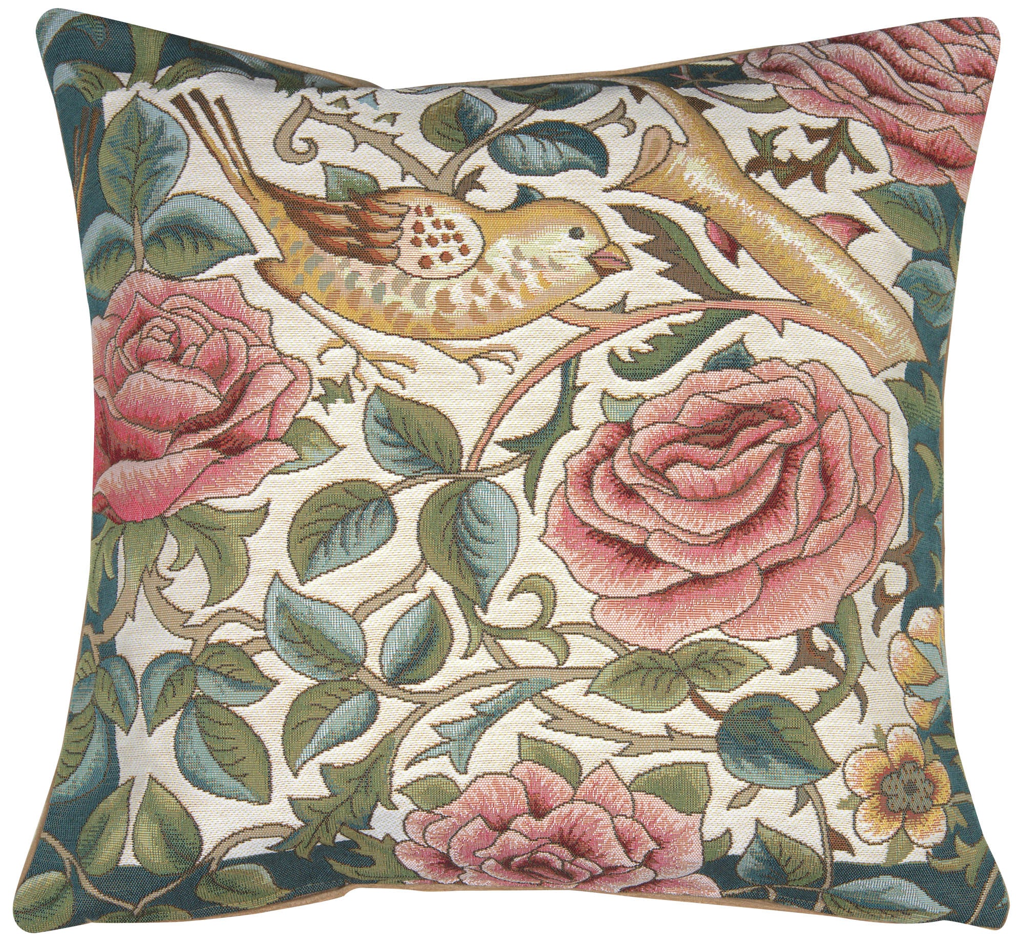 Zoom Bird and Roses White French Tapestry Cushion