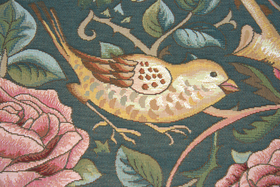 Zoom Bird and Roses Blue French Tapestry Cushion