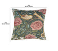 Zoom Bird and Roses Blue French Tapestry Cushion