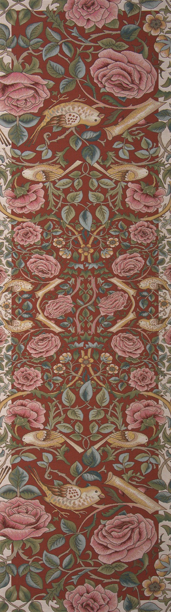 Roses and Birds II Red French Tapestry Table Runner