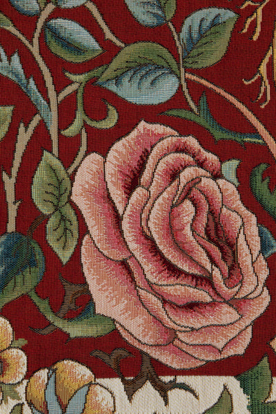 Roses and Birds II Red French Tapestry Table Runner