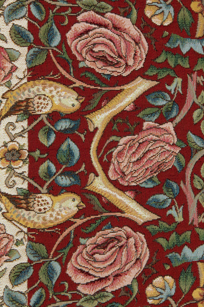 Roses and Birds II Red French Tapestry Table Runner