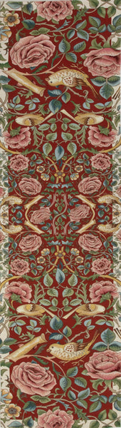 Roses and Birds II Red French Tapestry Table Runner