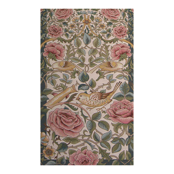 Roses and Birds II White French Tapestry Table Runner