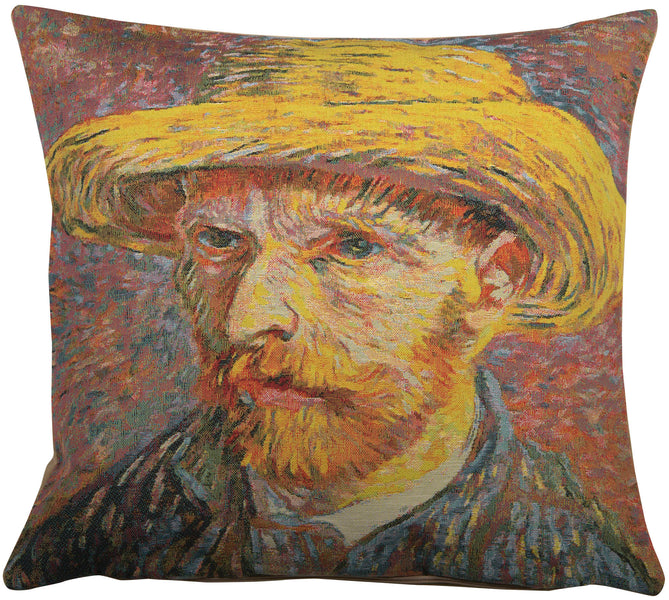 Van Gogh's Self Portrait with Straw Hat Large European Cushion Cover