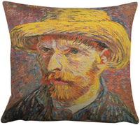 Van Gogh's Self Portrait with Straw Hat Large European Cushion Cover by Vincent Van Gogh