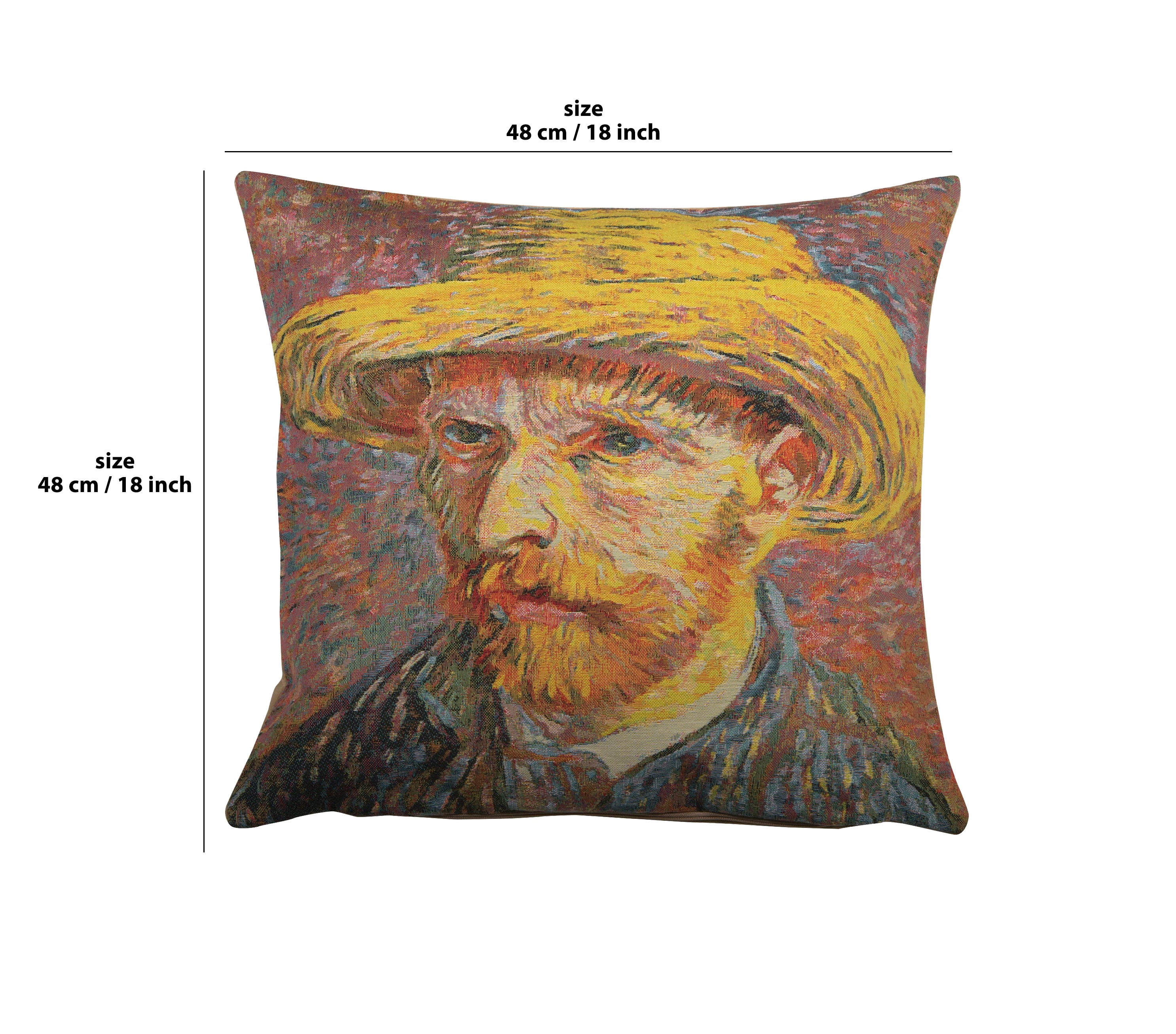 Van Gogh's Self Portrait with Straw Hat Large European Cushion Cover