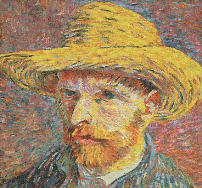 Van Gogh's Self Portrait with Straw Hat Small European Cushion Cover